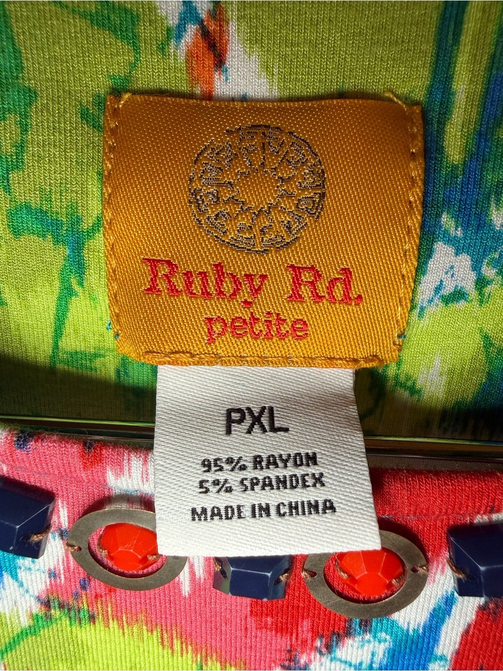 Ruby Rd. Blue Multi-Color Tropical Short Sleeve Top - Picture 6 of 6